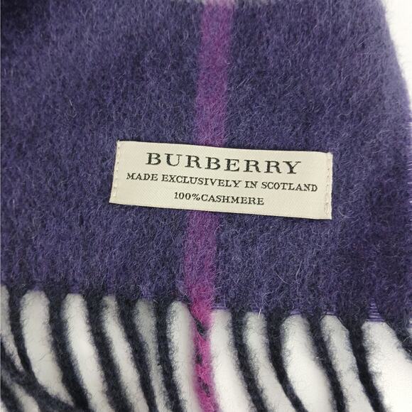 Burberry Made Exclusively In Scotland Purple Pink Gray Plaid Cashmere Scarf - Picture 4 of 4